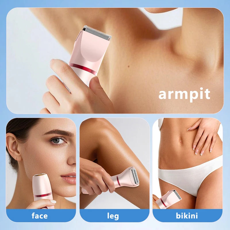 Resuxi depilador elétrico feminino 3 em 1, aparador de biquíni, remoção de costeletas, máquina de cortar cabelo labial, aparador de pelos privado, barbeador à prova d'água