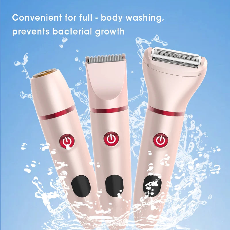 Resuxi depilador elétrico feminino 3 em 1, aparador de biquíni, remoção de costeletas, máquina de cortar cabelo labial, aparador de pelos privado, barbeador à prova d'água