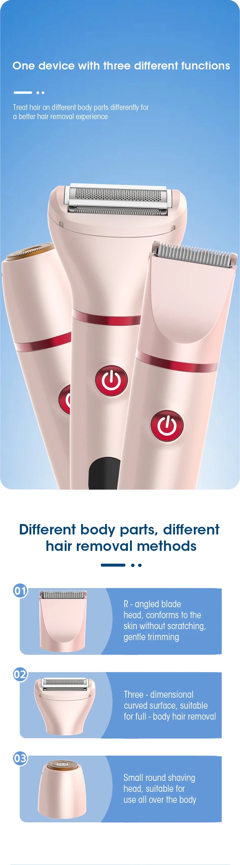 Resuxi depilador elétrico feminino 3 em 1, aparador de biquíni, remoção de costeletas, máquina de cortar cabelo labial, aparador de pelos privado, barbeador à prova d'água