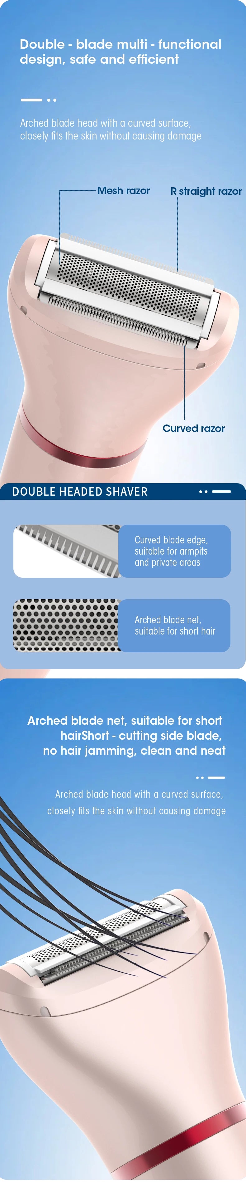 Resuxi depilador elétrico feminino 3 em 1, aparador de biquíni, remoção de costeletas, máquina de cortar cabelo labial, aparador de pelos privado, barbeador à prova d'água