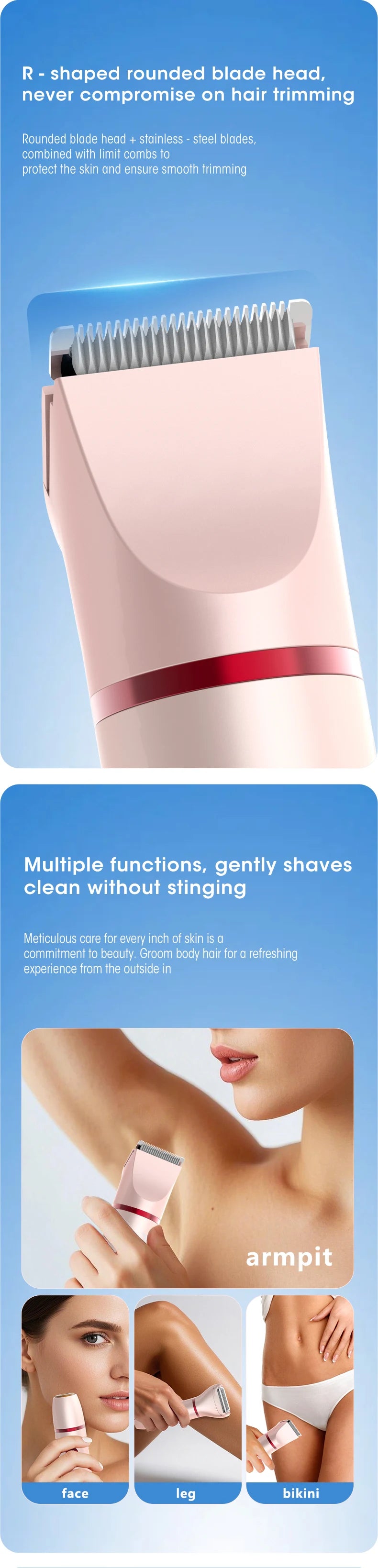 Resuxi depilador elétrico feminino 3 em 1, aparador de biquíni, remoção de costeletas, máquina de cortar cabelo labial, aparador de pelos privado, barbeador à prova d'água