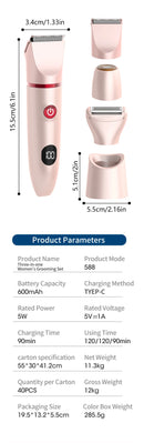 Resuxi depilador elétrico feminino 3 em 1, aparador de biquíni, remoção de costeletas, máquina de cortar cabelo labial, aparador de pelos privado, barbeador à prova d'água